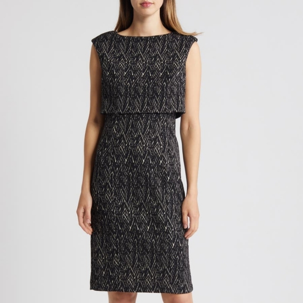 Eliza J Ottoman Popover Sheath Dress, Sz 0, Black & White